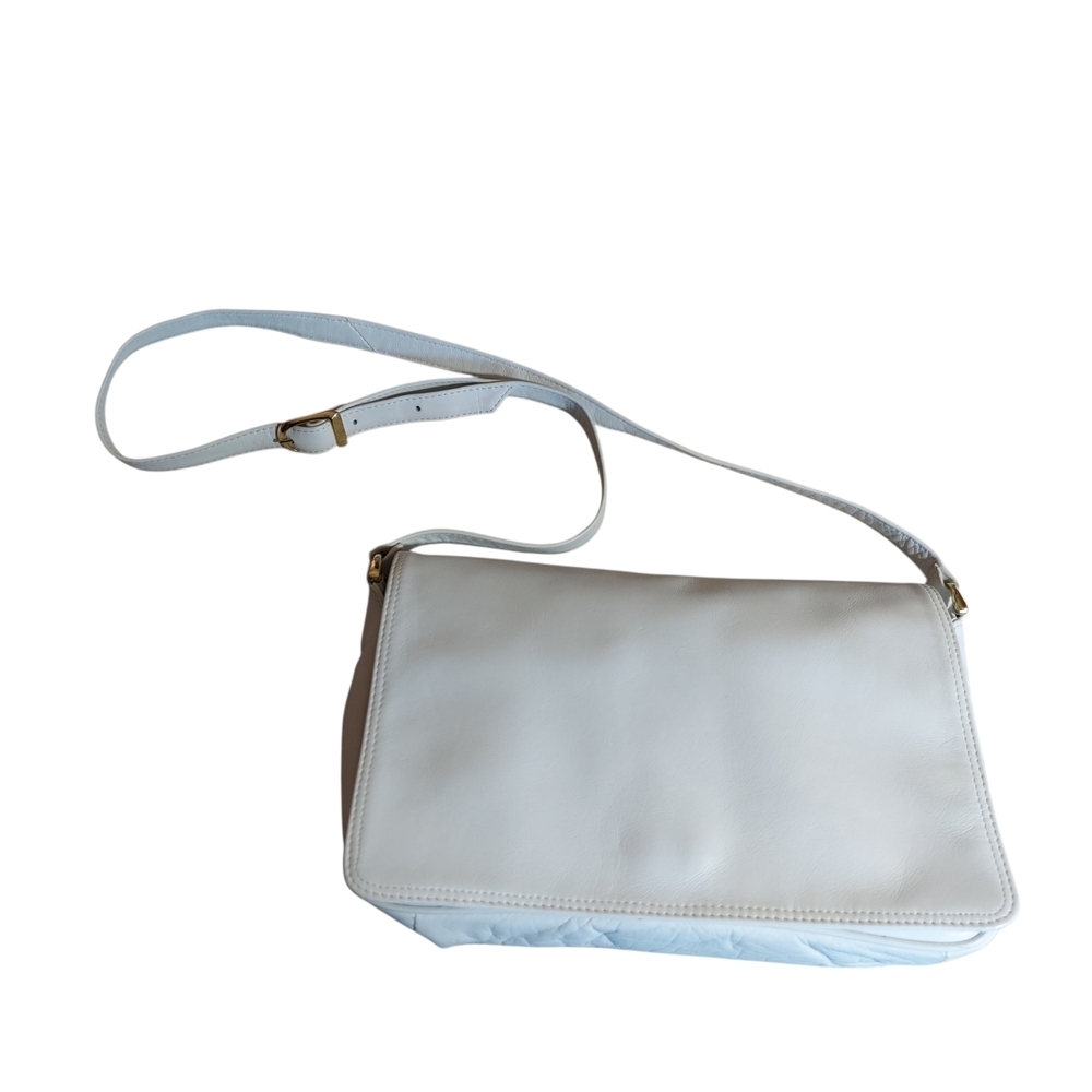 Vintage Ganson Minimalist White Leather Crossbody Bag with Adjustable Strap